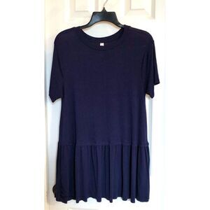 ZENANA - NWOT - L Sz Small - Short-Sleeve Tunic-Length Top w/Peplum in Navy Blue